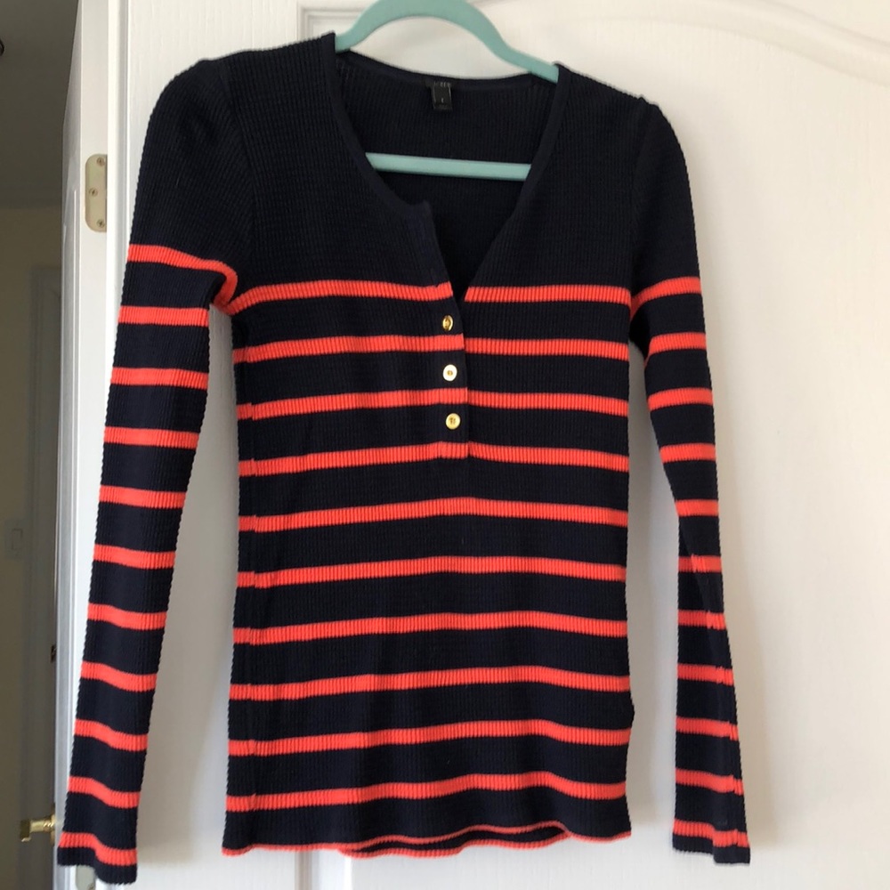 NWOT J Crew Thermal Waffle Striped Henley - Size Small
